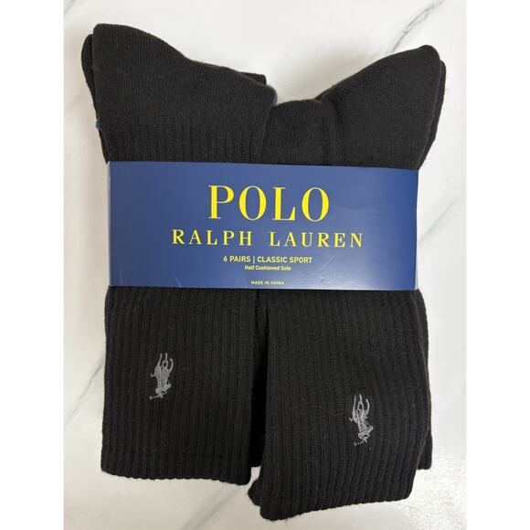Ralph Lauren Other - Polo Ralph Lauren Mens Crew Socks 6 Pair Black Classic Sport One Size